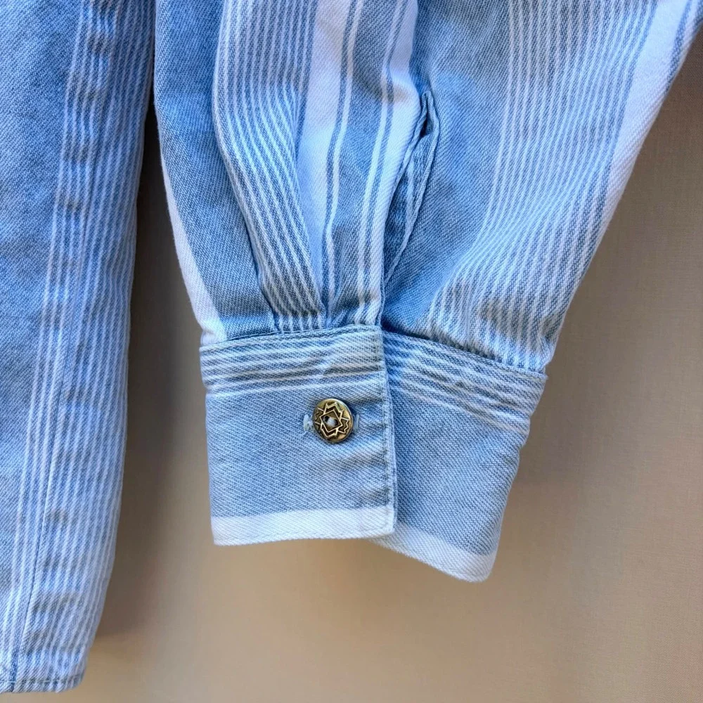 Vintage Exit Button Down Mens XL Blue Striped Denim Shirt Long Sleeve Western - Picture 7 of 9